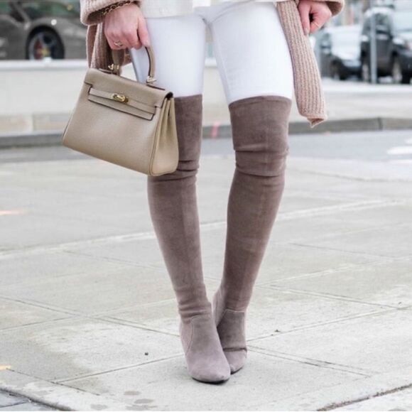 NEW CARINA' TAUPE OVER THE KNEE SUEDE LEATHER BOOTS Size 6 - Picture 1 of 13
